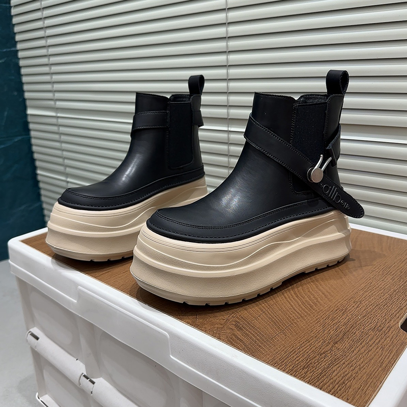 欧货真皮松糕厚底马丁靴女小个子增高百搭显瘦切尔西短靴休闲女靴