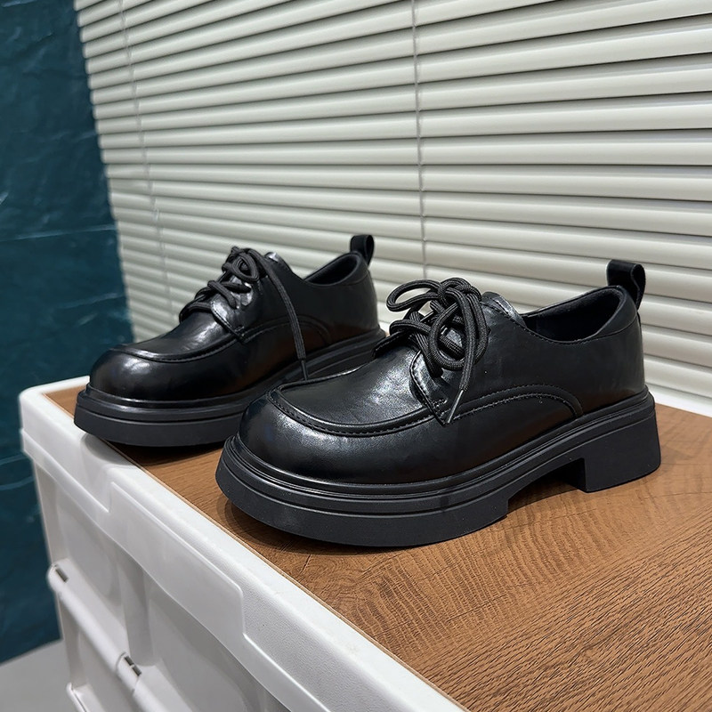 英伦风真皮厚底低帮乐福鞋女黑色系带圆头增高软底不累脚小皮鞋潮,女鞋,乐福鞋（豆豆鞋）,淘宝优惠券,粉丝福利购,淘宝优惠卷