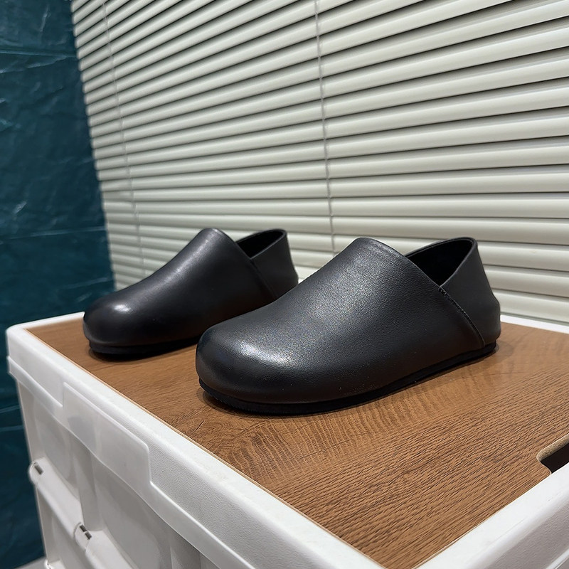 欧货黑色真皮勃肯鞋女平底软底舒适一脚蹬懒人浅口穆勒鞋简约百搭