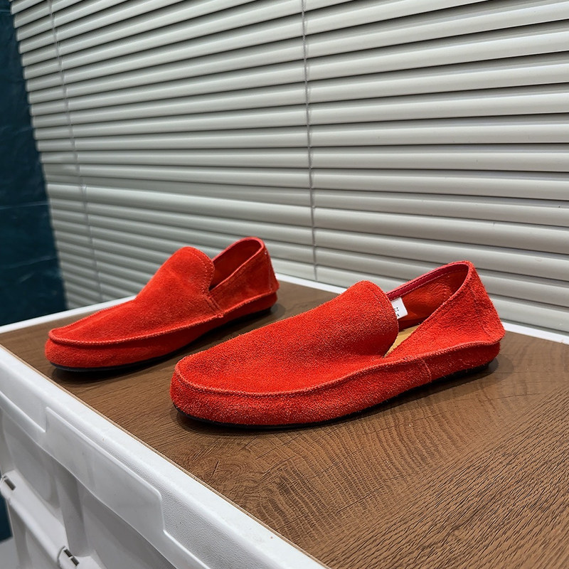 复古麂皮乐福鞋女2026春季圆头平跟一脚蹬懒人鞋休闲豆豆鞋橙色潮