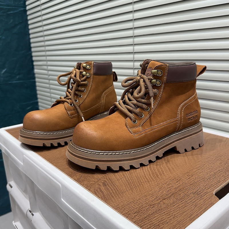 2026欧美复古头层牛皮软面马丁靴女粗跟厚底增高系带英伦机车短靴