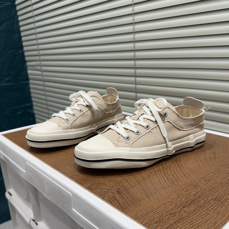 韩版复古风帆布鞋女2026春季圆头低帮系带百搭舒适学生休闲板鞋潮