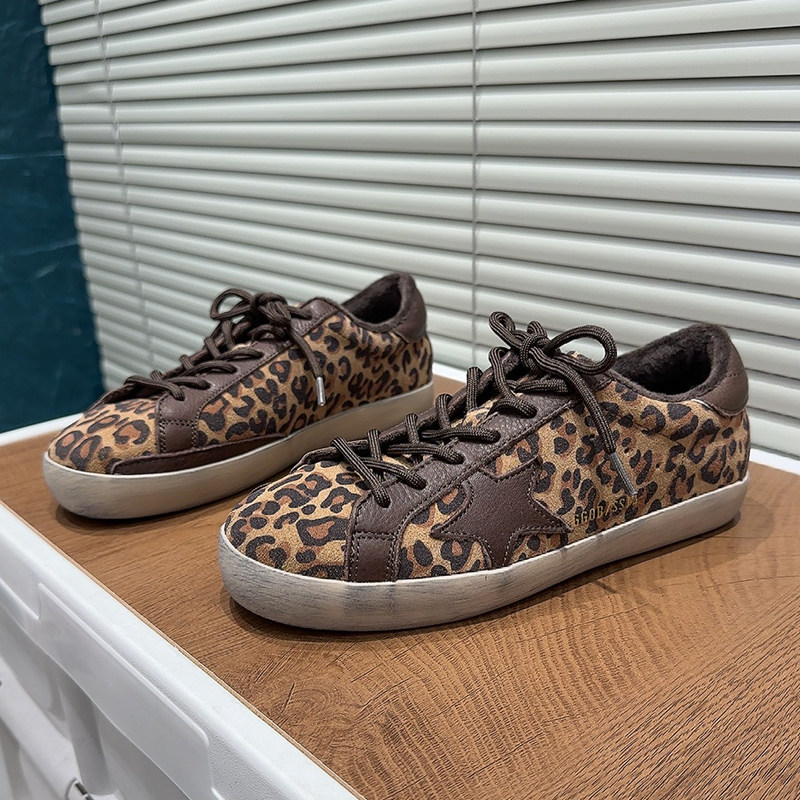 复古豹纹德训鞋女2025冬季新款百搭系带加绒星星板鞋休闲运动鞋潮,女鞋,休闲板鞋,淘宝优惠券,粉丝福利购,淘宝优惠卷