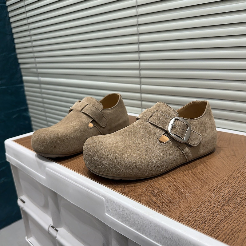欧货真皮全包勃肯鞋女2026春季低帮搭扣软底懒人休闲平底单鞋圆头