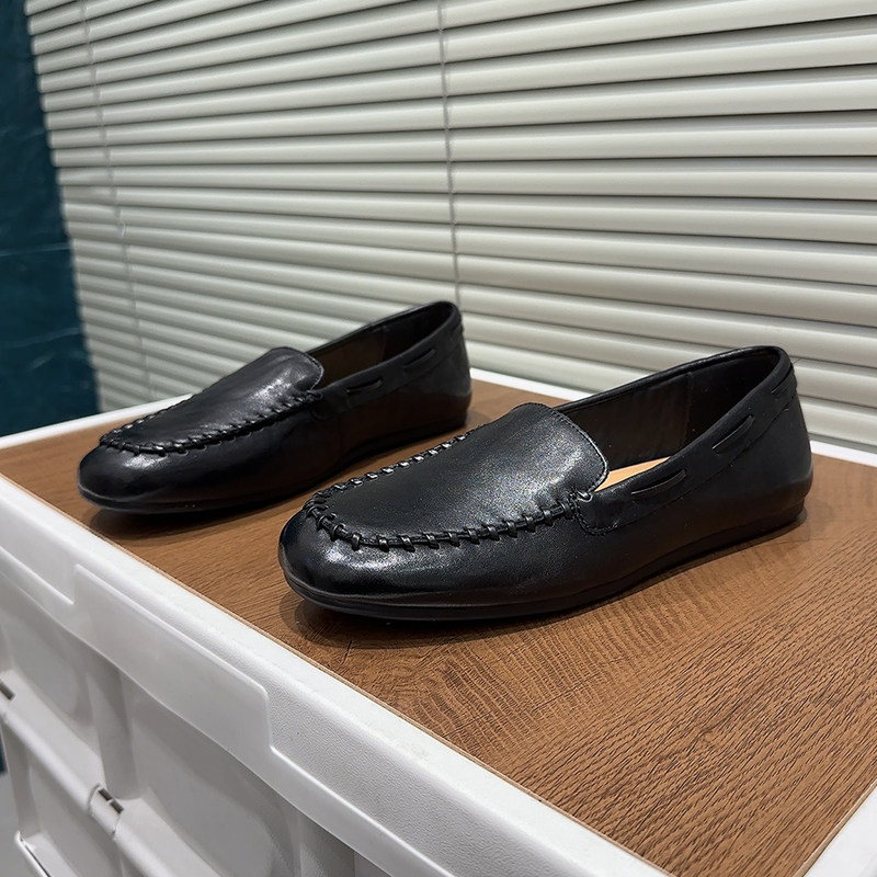 头层牛皮一脚蹬豆豆鞋女休闲手工缝线乐福鞋黑色真皮圆头单鞋子潮,女鞋,乐福鞋（豆豆鞋）,淘宝优惠券,粉丝福利购,淘宝优惠卷