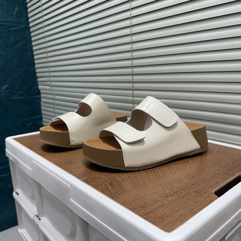 休闲风复古厚底魔术贴勃肯拖鞋女磨砂皮外穿防滑一字拖百搭凉拖鞋