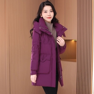九江紫色羽绒服女秋冬2025年新款时尚洋气爆高端品牌鸭绒中长棉服