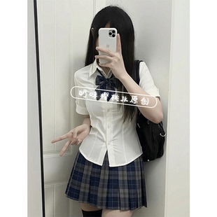 夏季新款辣妹jk收腰短袖衬衫上衣女生日系纯欲风百搭显瘦白色衬衣