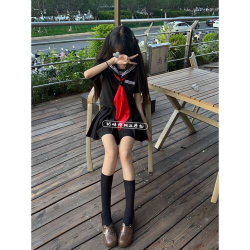 正版黑三本基础水手服短袖校供