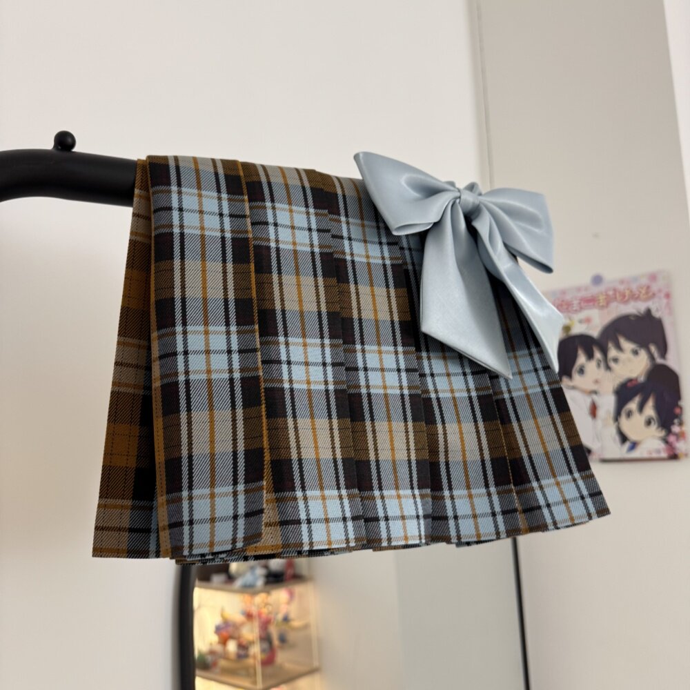 秋刀鱼jk原创正统少女蓝棕格裙子图片