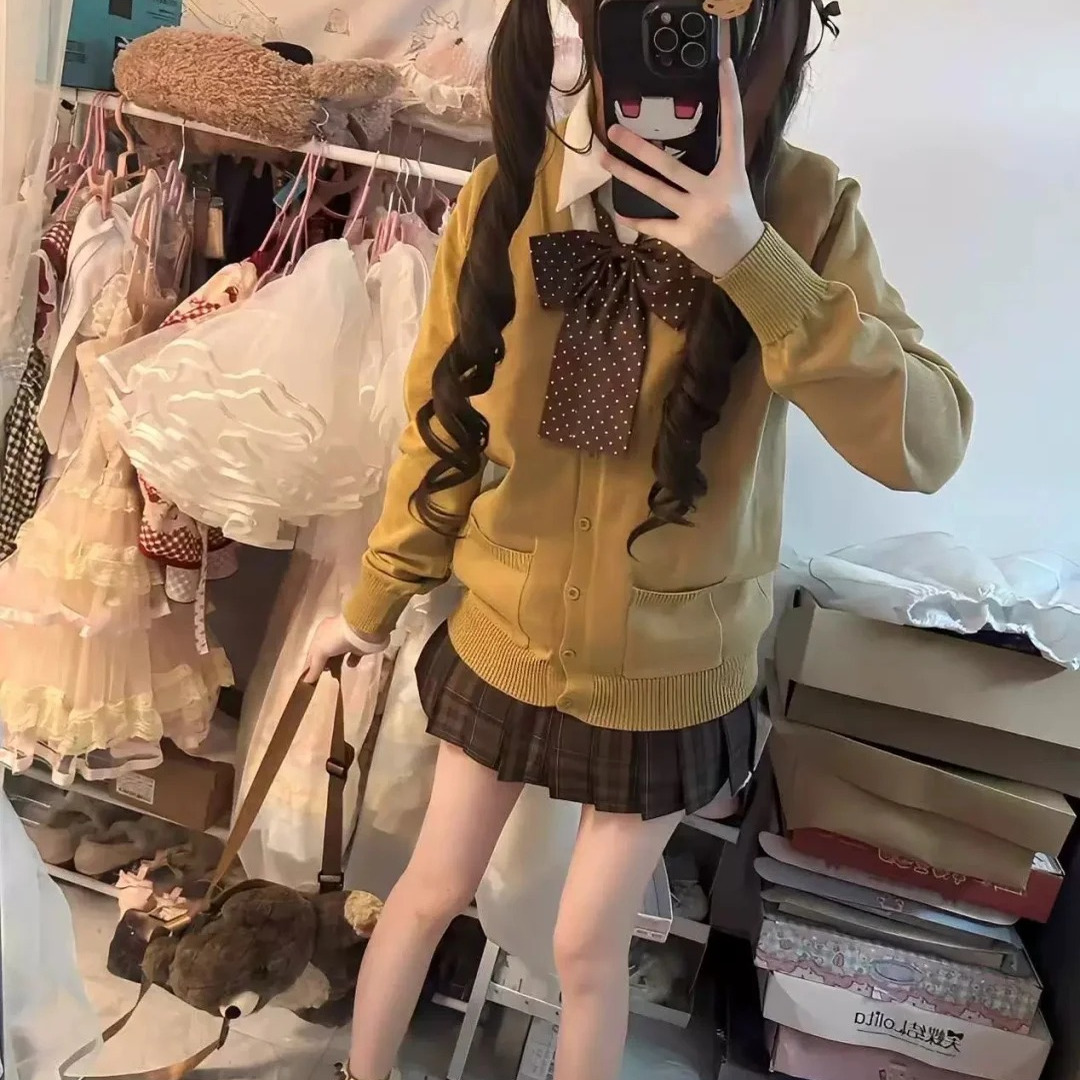 开衫焦糖可颂jk格裙百褶裙衬衫