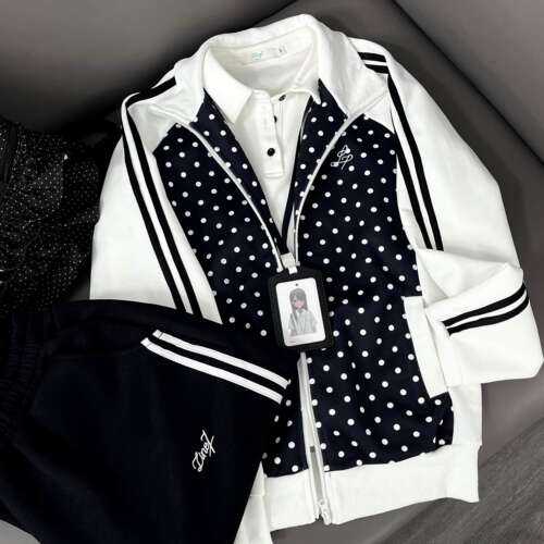韩系上衣波点体操服长袖外套女