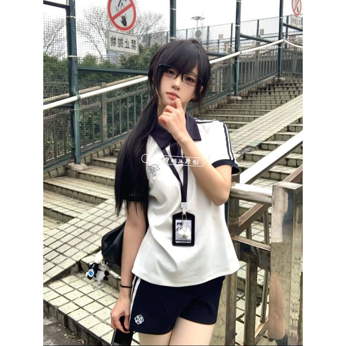JK制服学生短袖套装女夏季新款学院风polo衫T恤修身休闲运动短裤
