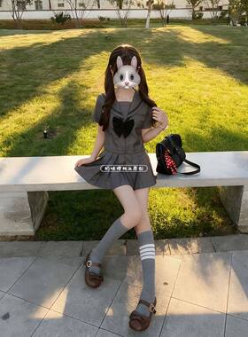 JK制服日系原创灰色二本学院水手服短袖套装短裙jk校供基础款上衣