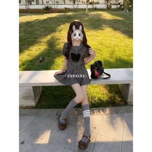 JK制服日系原创灰色二本学院水手服短袖套装短裙jk校供基础款上衣