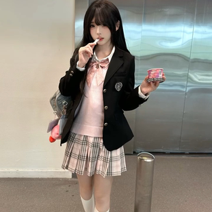 西服五件套装 女秋冬保暖针织背心马甲上衣西装 制服套装 原创jk正版