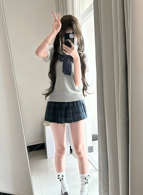学院风原创正版海苔jk格裙短裙日系jk制服灰色背心夏季衬衫半身裙