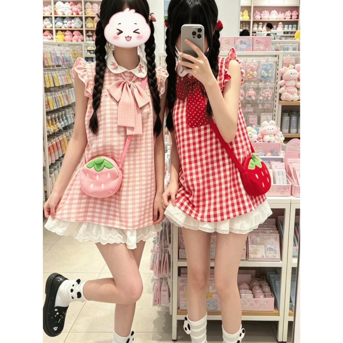 双子星JK制服学院风粉格衬衣图片