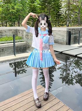 蓝三本基础水手服可爱中间jk短裙