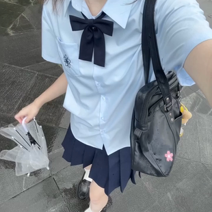 百褶裙jk制服套装 日系学院风水色刺绣基础款 上衣女生夏季 短袖 衬衫