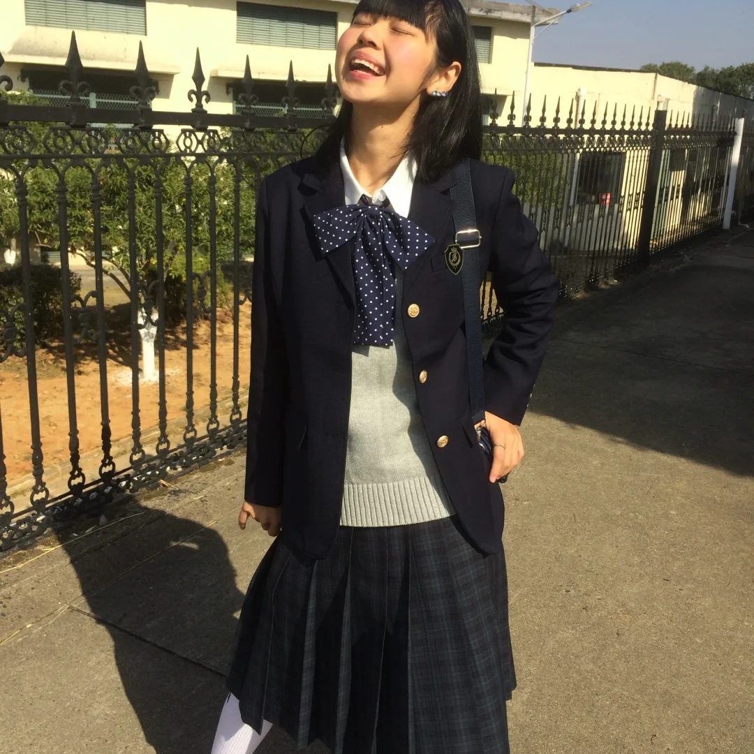 jk正版西装西服上衣外套女叠穿校供感海苔格纹半身裙长裙制服套装