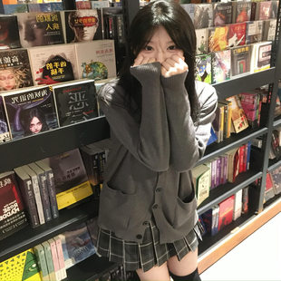学院风深灰色针织开衫毛衣外套女生秋冬保暖正版jk格裙制服套装