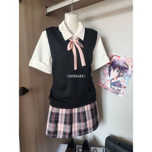 漫感毛衣背心上衣女学院短裙套装