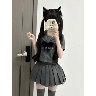 短裙女 百褶裙套装 日系JK制服原创正版 学院二本水手服基础校供短袖