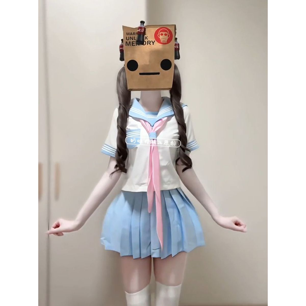 原创JK制服夏季基础蓝三本日系海军领中间jk水手服短袖套装女短裙