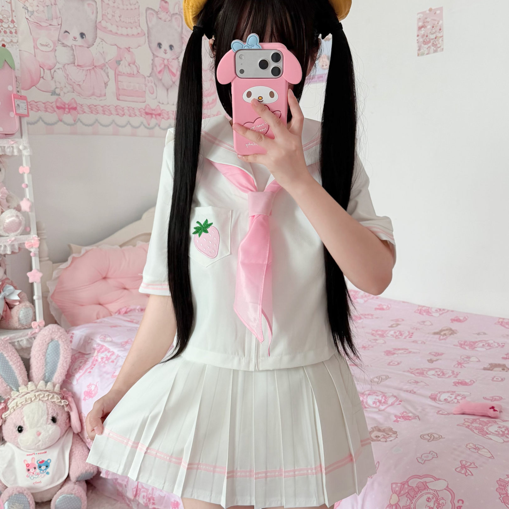 奶味樱桃JK制服正版原创水手服jk海军领软妹学院风百褶裙短裙套装