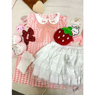 可爱JK制服甜美闺蜜粉色格子新款小飞袖上衣校供蓬蓬裙套装女夏季