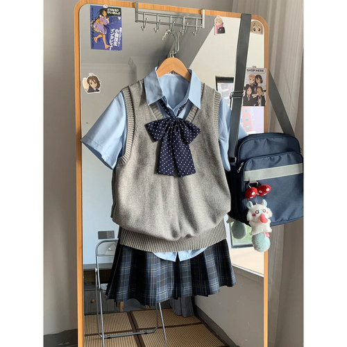 正版日系学院灰色马甲JK制服套装