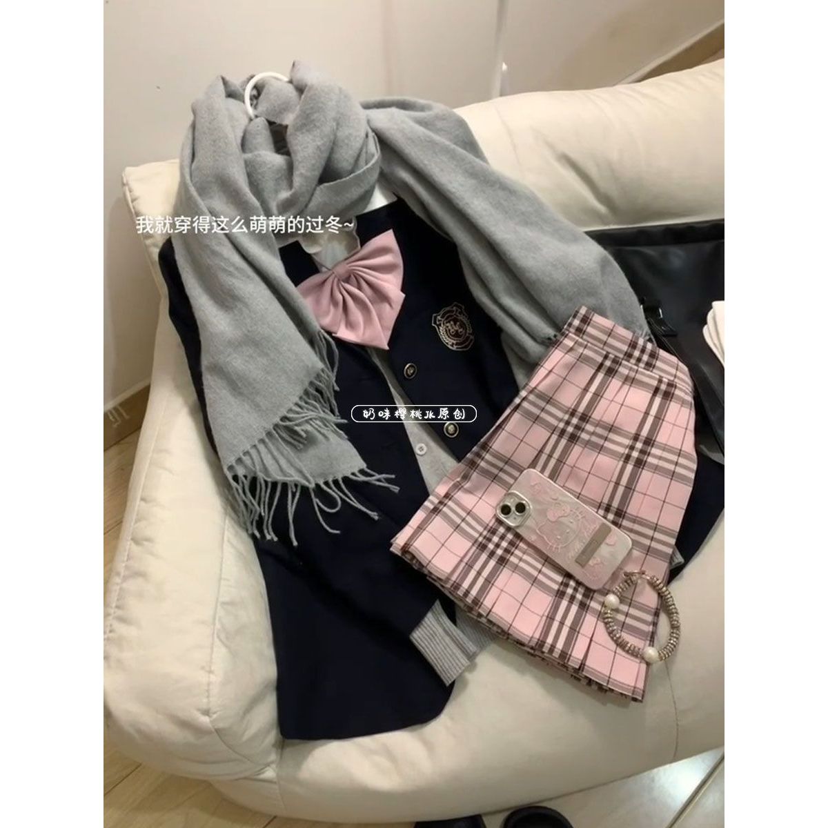 JK制服韩系西装上衣针织衫百褶格