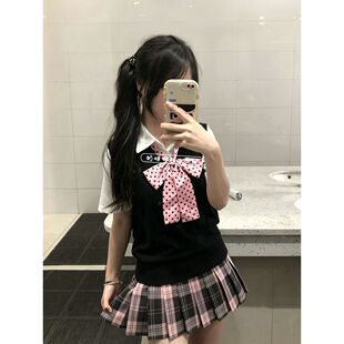 粉雾海JK制服学院风针织背心正版原创学院风jk格裙百褶裙套装