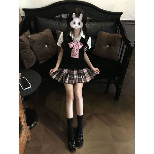 粉雾海日系JK制服格裙马甲针织