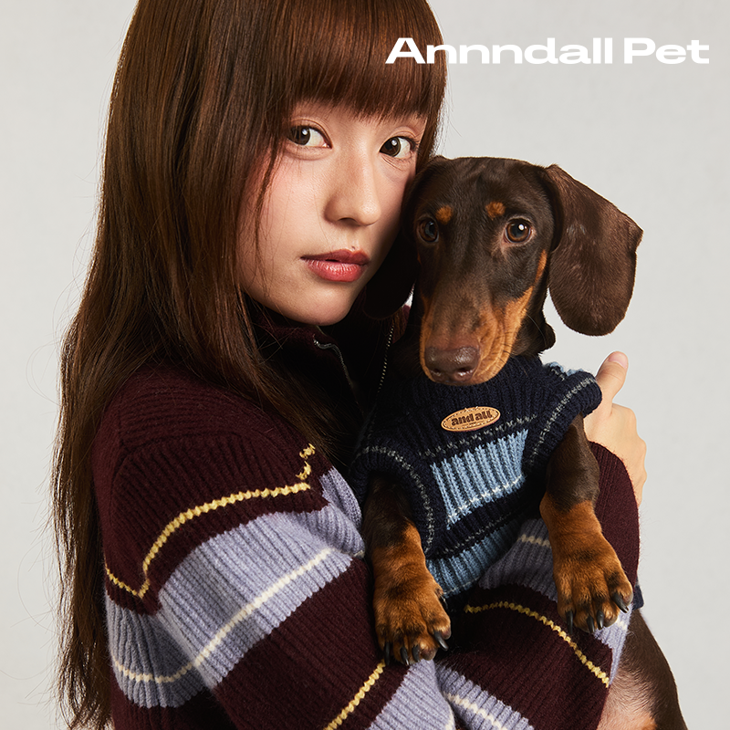 andall春款狗狗衣服条纹毛衣背心人宠亲子装中小型犬腊肠西高地