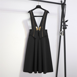 背带裙气质高级感春装2026新款收腰显瘦亮片刺绣中长款a字背心裙