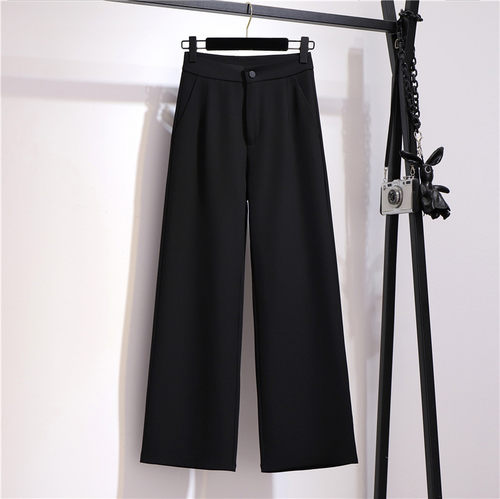 垂感阔腿裤女高腰黑色西装裤