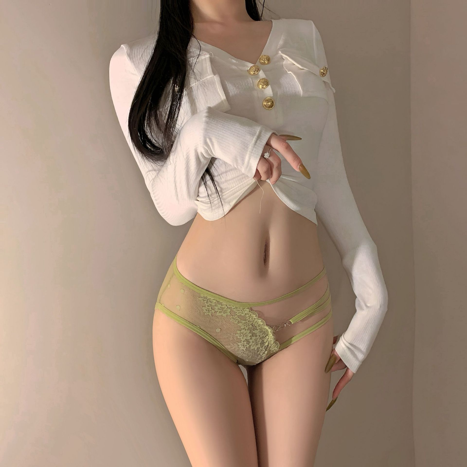 伪娘法式轻奢蕾丝内裤女装大佬镂空少女珠光奢华舒适cd变装三角裤