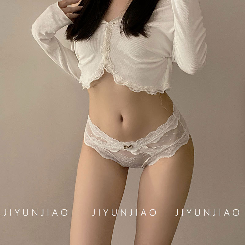 甜美法式伪娘内裤蕾丝镂空性感交叉女装大佬低腰纯欲男娘变装内裤