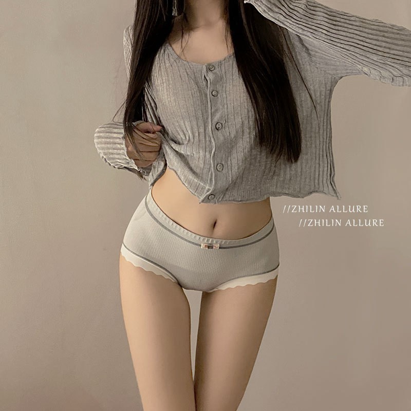 裸感甜美可爱中腰伪娘内裤女装大佬包臀柔软棉裆拼色男娘变装内裤