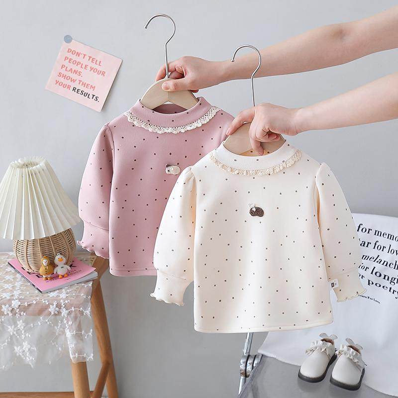 儿童冬装女童加绒加厚打底衫半高领婴儿内搭女宝宝蕾丝长袖上衣潮