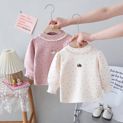 儿童冬装女童加绒加厚打底衫半高领婴儿内搭女宝宝蕾丝长袖上衣潮