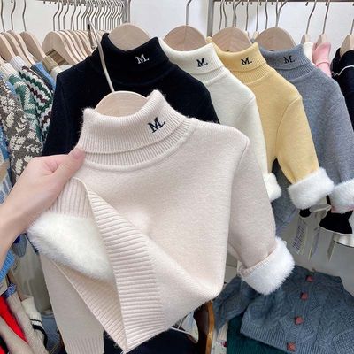 男童高领毛衣儿童宝宝加绒打底衫一体绒加厚保暖冬季女童内搭上衣