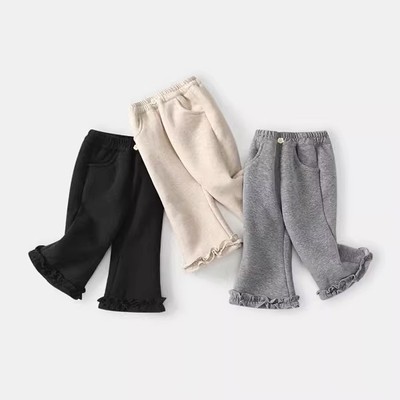 女童裤子冬装新款儿童休闲外穿花边长裤女宝宝加绒喇叭裤冬季女孩