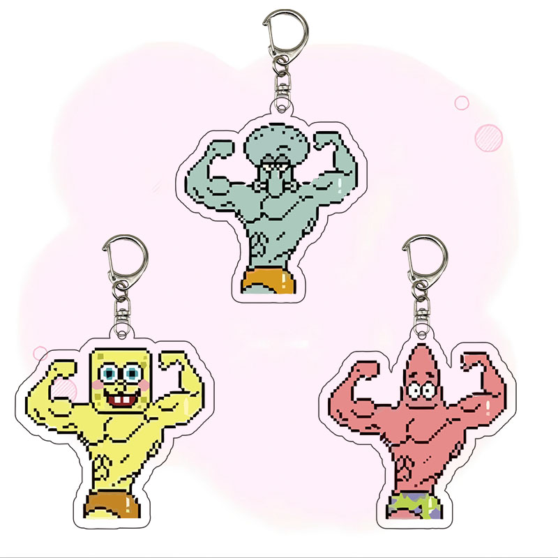 海绵宝宝搞笑肌肉亚克力钥匙扣定制情侣学生创意可爱个性书包挂件
