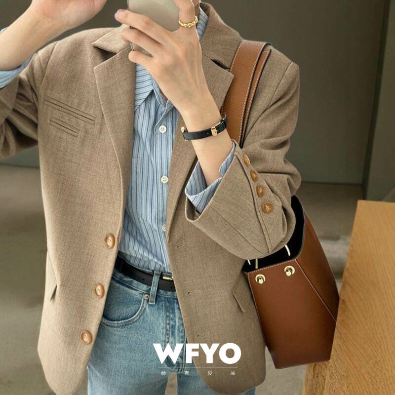 WFYO/2026春新款咖色纯色西装外套女小个子宽松显瘦百搭休闲西服
