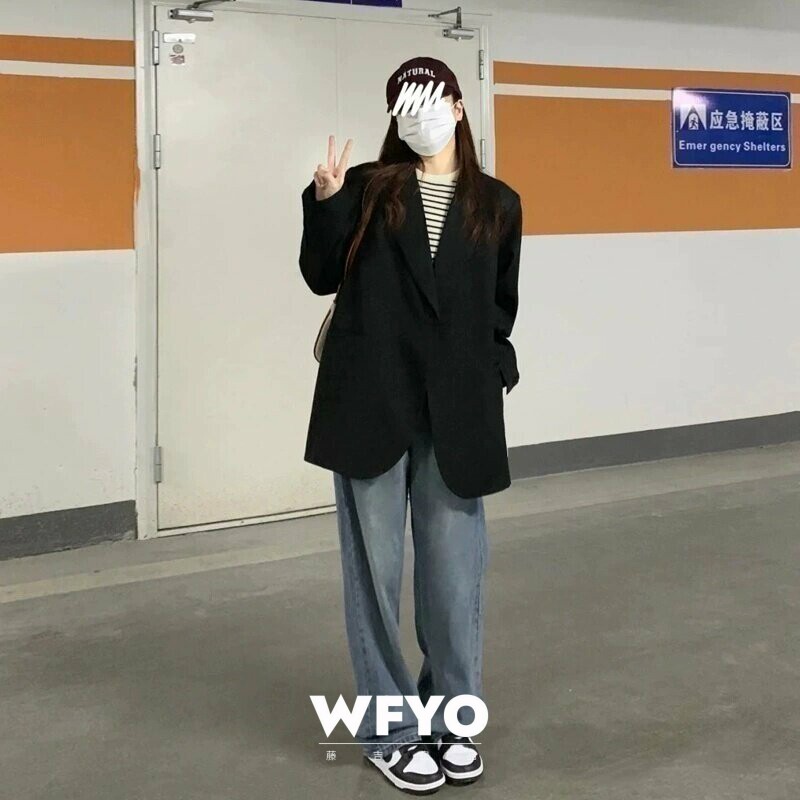 WFYO/高级感黑色西装外套女2026春秋新款韩版chic宽松休闲小西服