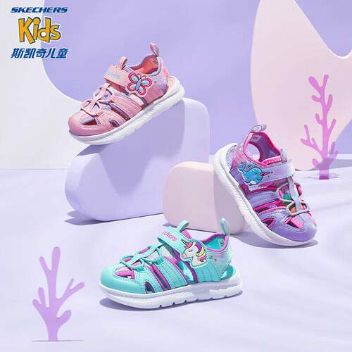 斯凯奇夏季女小童魔术贴时尚卡通简约休闲凉鞋302721N