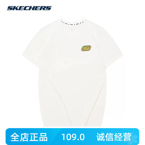 斯凯奇夏季男女同款圆领针织短袖休闲T恤衫L224U135